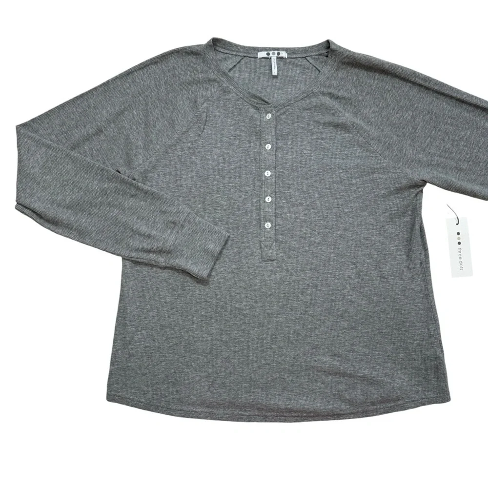 NWT New Three Dots Long Sleeve Henley Grey Top Size XL - Picture 5 of 8